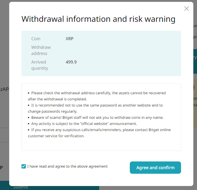 Withdrawal information and risk warning