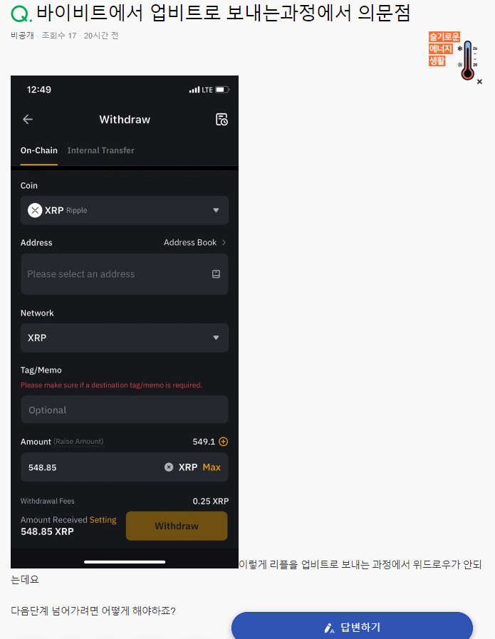 바이비트 출금 리플 태그 미입력