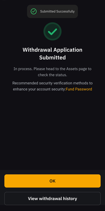 Withdrawal Application Submitted