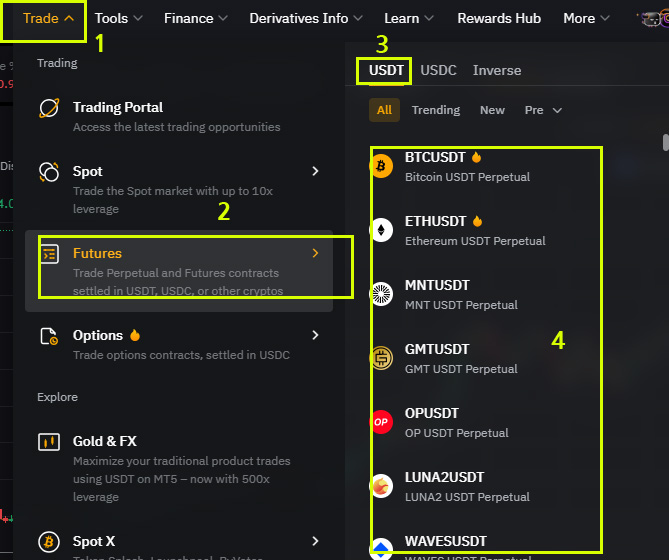 바이비트 선물거래 메뉴