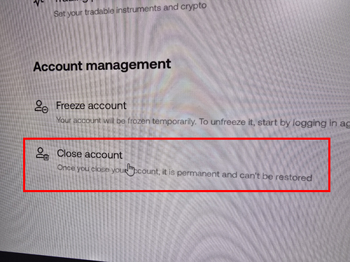 Close account 탈퇴 버튼