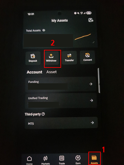 바이비트 모바일 출금 메뉴는 withdraw