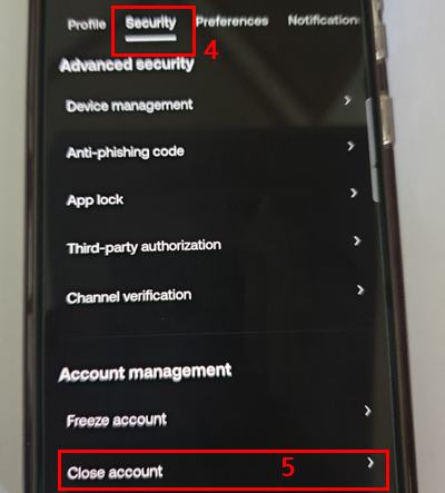 okx 탈퇴 메뉴는 Security에서 가능