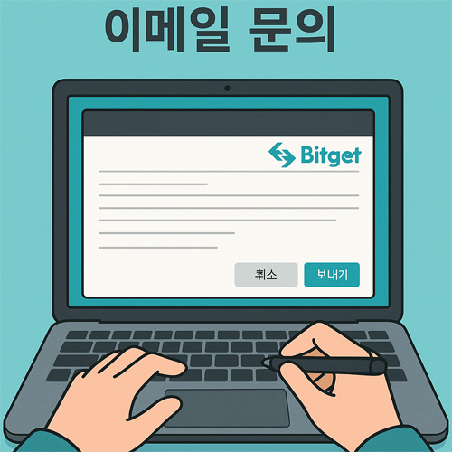 비트겟 고객센터에 이메일로 문의를 작성하는 모습을 묘사한 일러스트 이미지