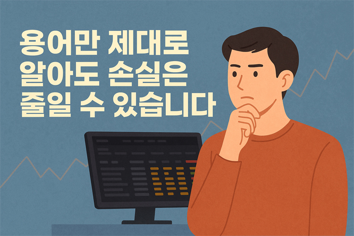 선물거래 용어만 제대로 알아도 손실을 줄일 수 있다는 메시지를 강조한 트레이딩 일러스트
