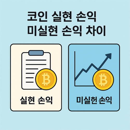 실현 손익과 미실현 손익 차이를 설명하는 비트코인 관련 이미지
