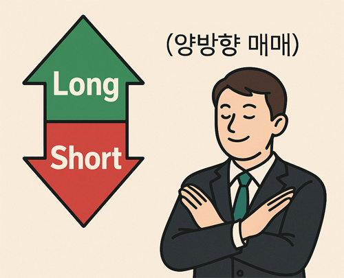 바이비트 양방향 매매로 롱과 숏 포지션을 동시에 보유하는 방법을 설명하는 일러스트