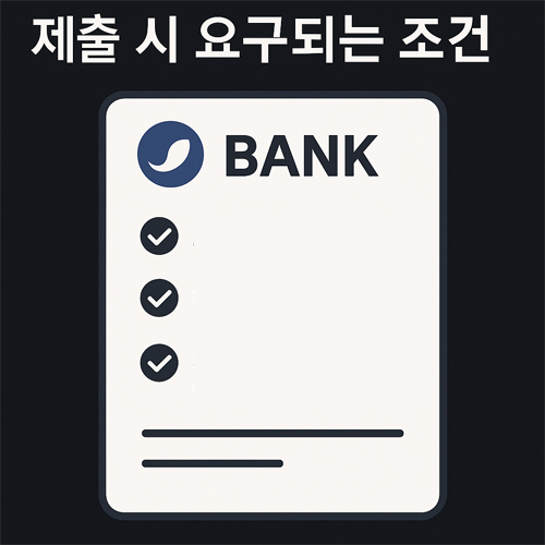 제출 시 요구되는 조건 안내 인포그래픽, 은행명세서 스타일 문서